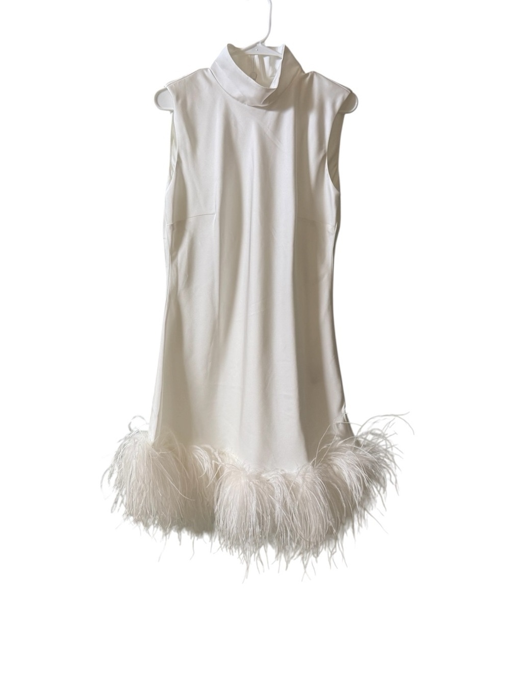 🆕 16ARLINGTON Umiko Feather Trim Mini Dress in Ivory Sz 10 US - Picture 4 of 9